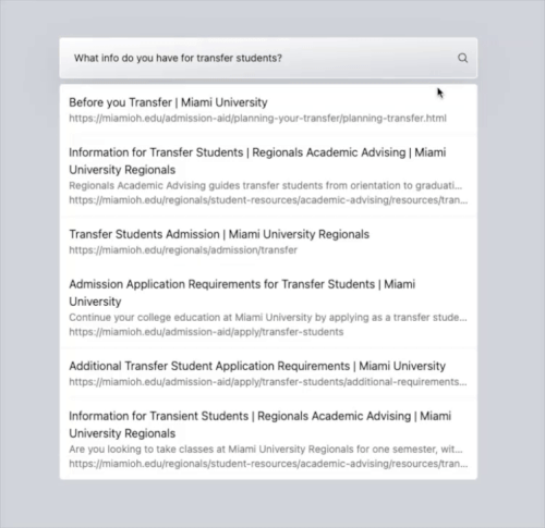 a gif showing a user searching a website with AI generated semantic results